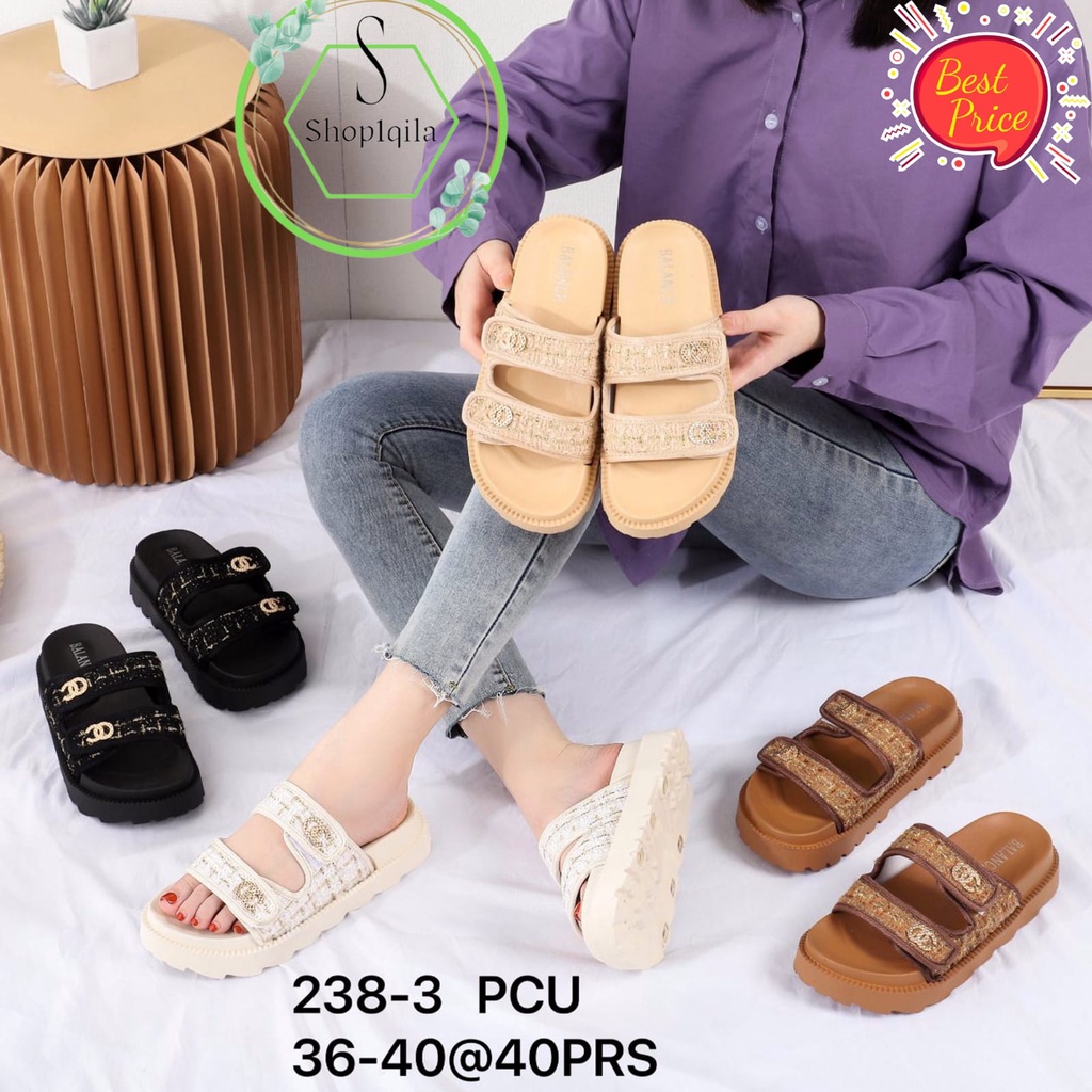 SANDAL WEDGES DEWASA DOUBLE STRAP  BALANCE &amp; ALINA 238-3 (36-40) HIGH CLASS, SANDAL PEREMPUAN BERKUALITAS