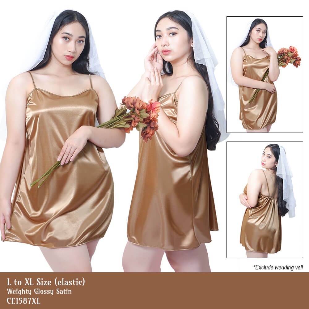 dress tanktop baju tidur satin Gold big size jumbo