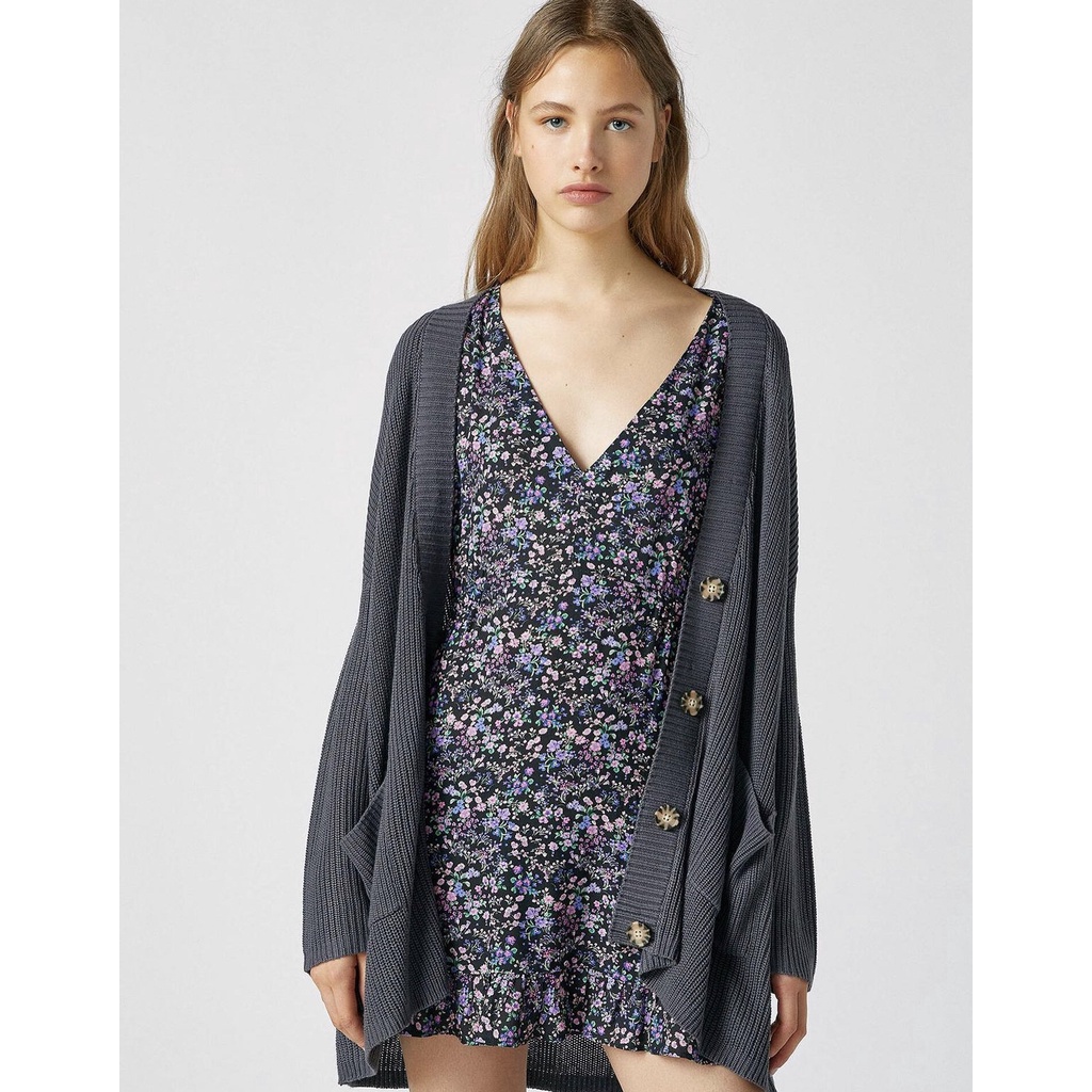 Pull&Bear Long Knit Button Cardigan - Outer Wanita-8