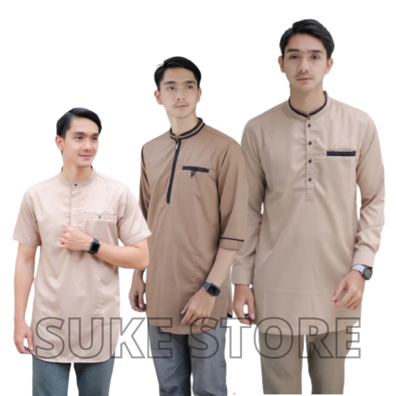 Baju Koko Kurta Pakistan Lengan Pendek 3/4 &amp; Panjang Cream | Baju Muslim Pria | Koko Kurta Dewasa | Baju Koko Pria Dewasa