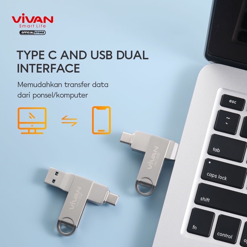 VIVAN Flashdisk OTG VOC232/VOC264 32GB 64GB VOC Dual Interface Type-C &amp; USB3.1 Metal Body Silver Garansi 1 Tahun