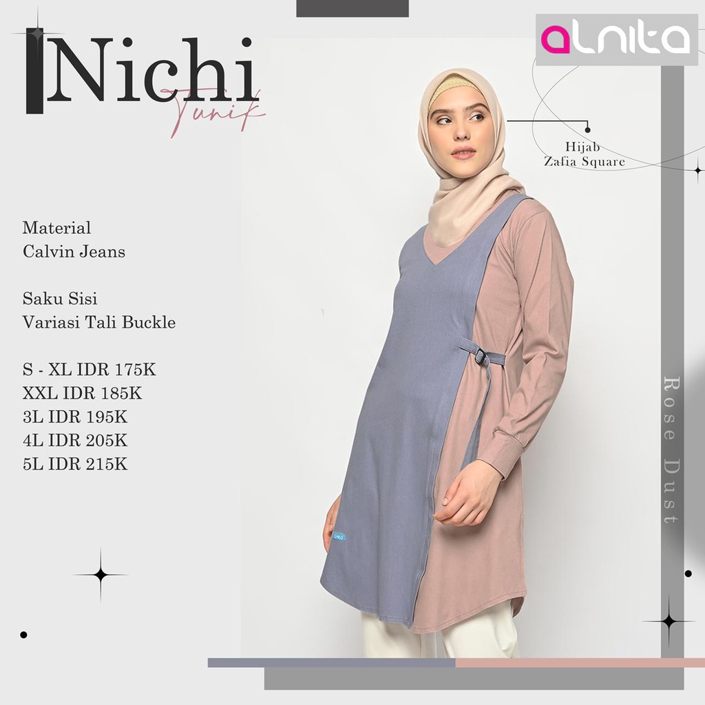 Alnita tunik Nichi Tunik bahan Calvin Jeans Model terbaru