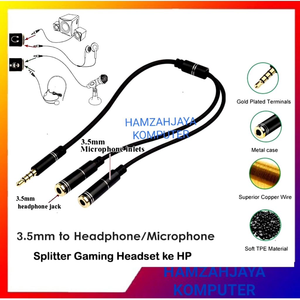 Kabel Aux Audio 3.5mm Headphone & Mic Spliter
