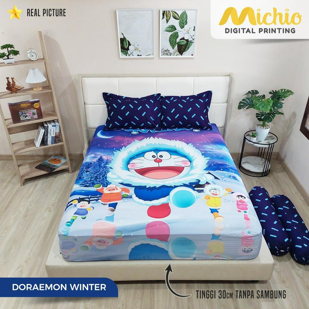 Sprei Michio Digital Print Ukuran 160x200 Tinggi 30cm Aneka Motif Karakter Seprai Queen Bed Harga Murah