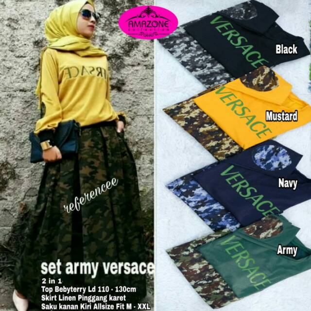Setelan army versace.atasan dan rok bestseller