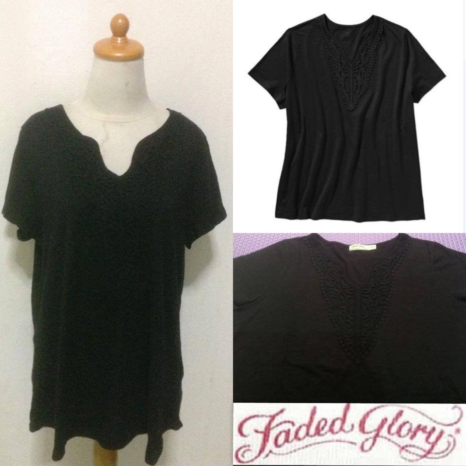 Baju Branded Kaos Jumbo FADED GLORY crochet blouse (black)