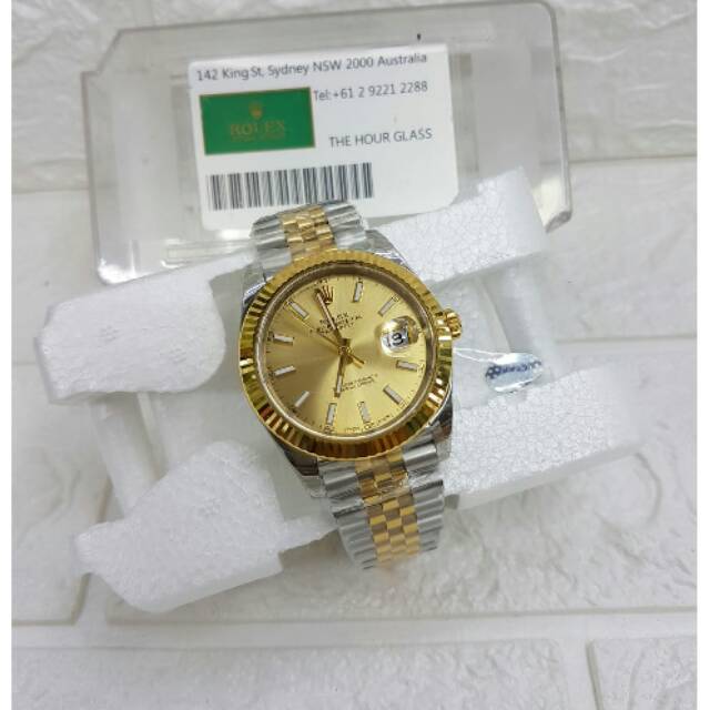 Jam tangan PRIA ROLEX OYSTER DATEJUST AUTOMATIC SWISS CLONE LAPIS EMAS 40MM