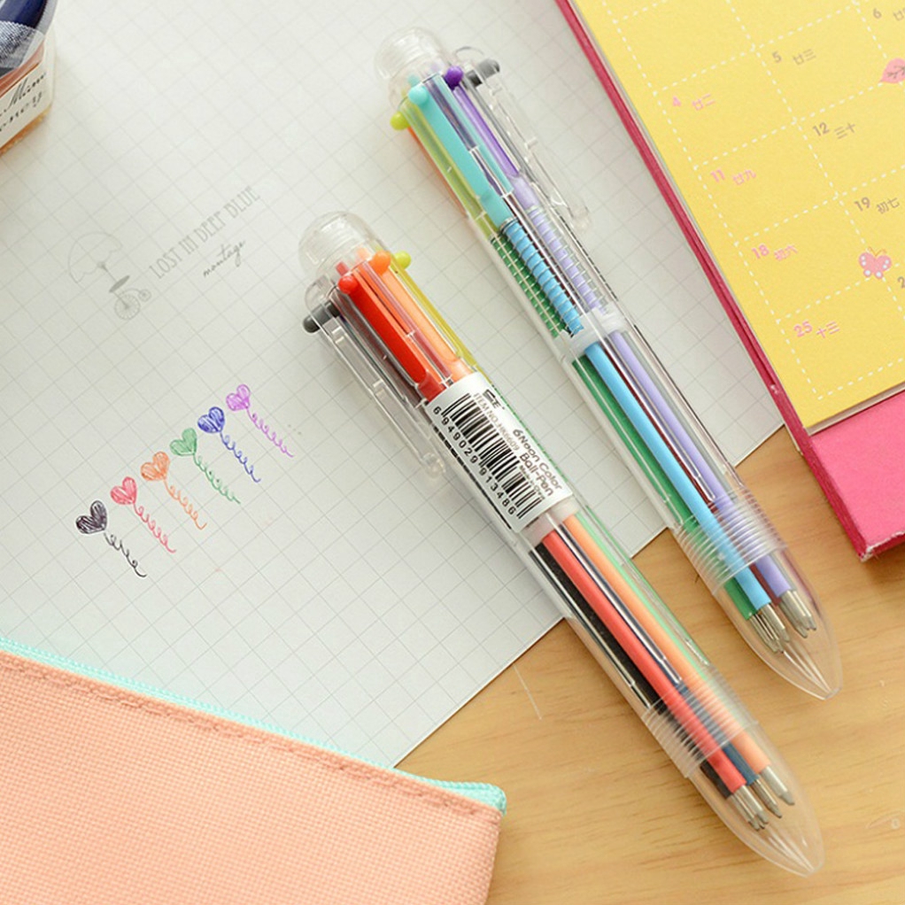 1Pc Pulpen 6 in 1 0.5mm Warna-Warni Kreatif untuk Sekolah / Kantor