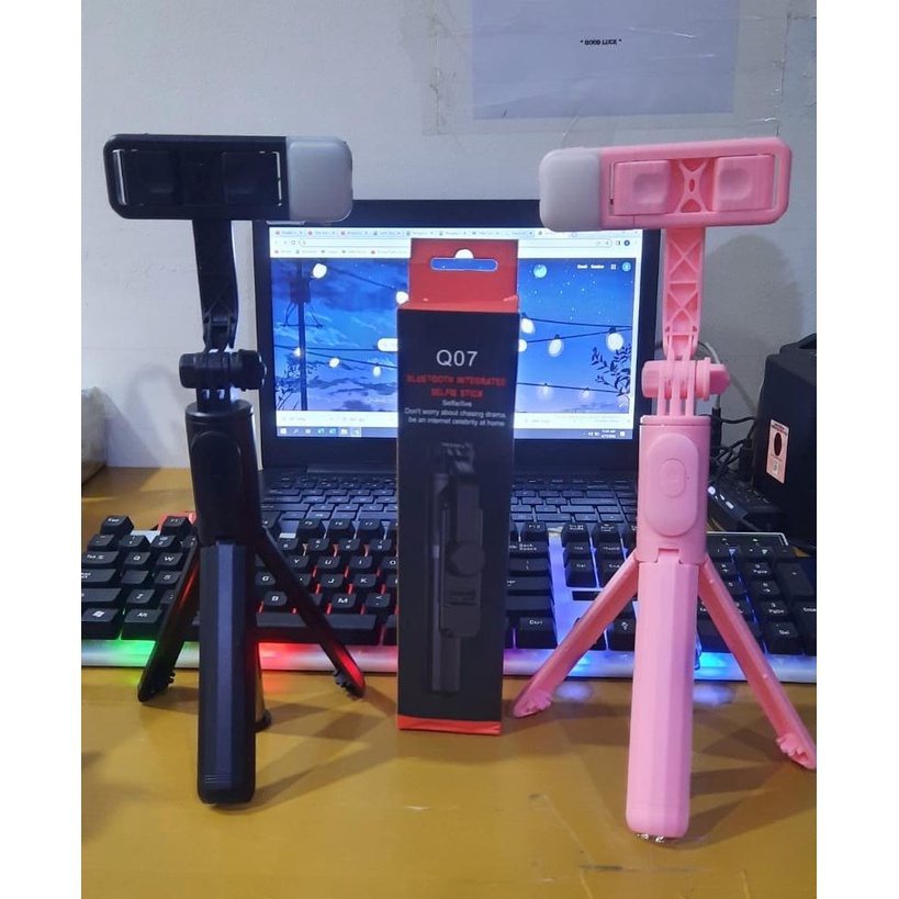 Tripod Q07 With LED Selfie Stick Tongsis  Mini Tripod Holder  3in1 Dengan Remote Bluetooth