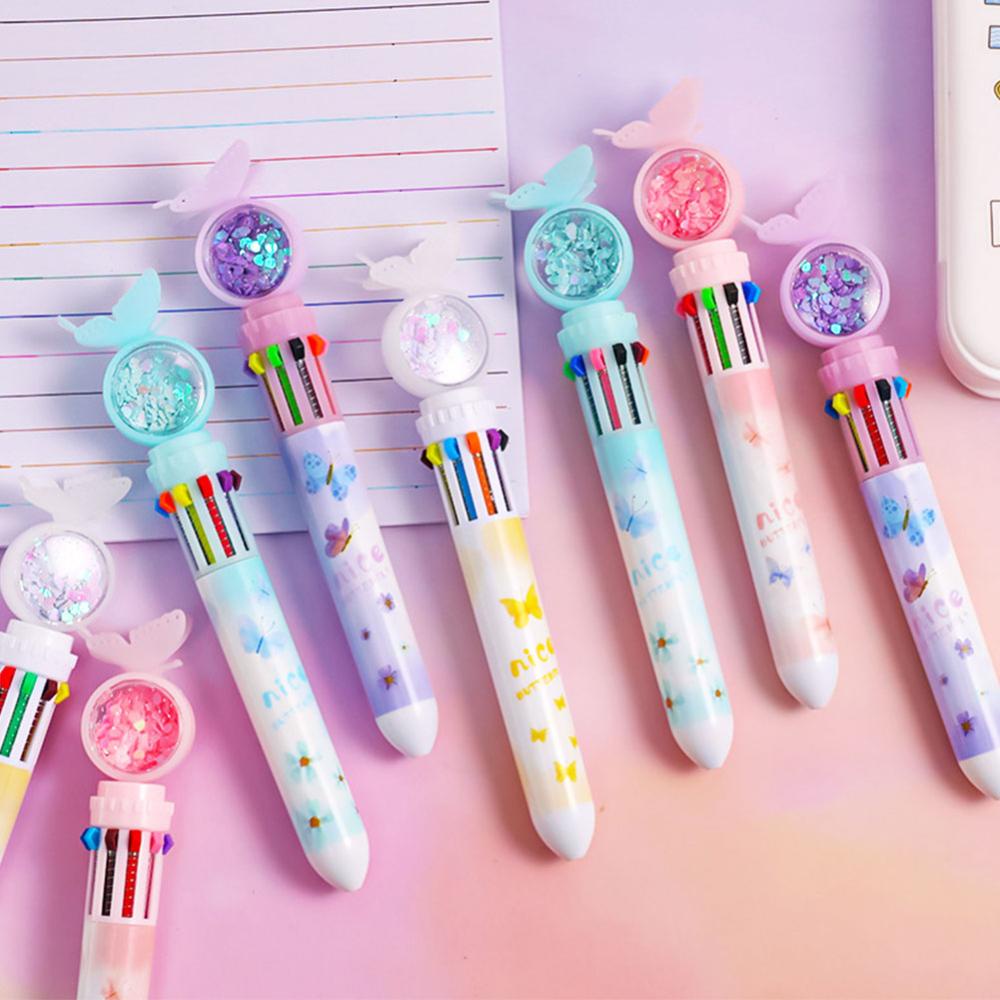 Timekey Pulpen 10 Warna 0.5mm Desain Kartun Kupu-Kupu Lucu Untuk Stationery Anak / Diary / Scrapbook D9L9