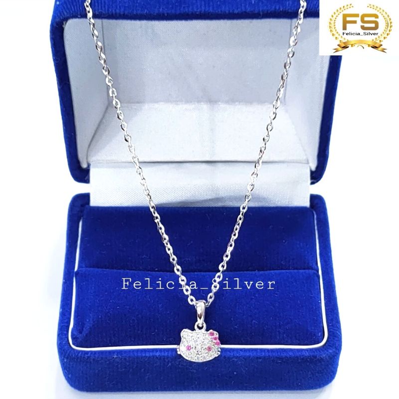Kalung Perak Anak Asli Silver Wanita 925 Lapis Emas Putih Asli Liontin Hello Kitty Permata - Kalung 