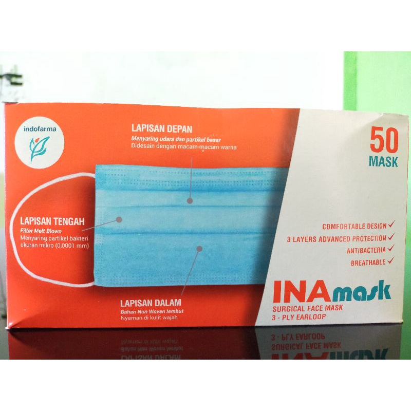 Masker INAmask Surgical Face Mask 3 – Ply Earloop Masker Medis Isi 50pcs Pruduksi Indofarma