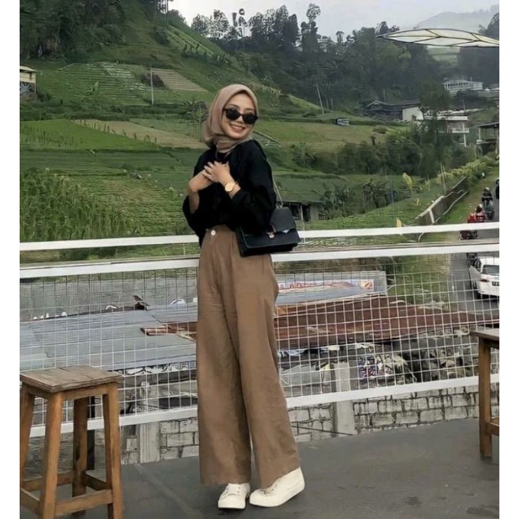 Aynalabel Highwaist kulot linen wanita premium//celana kulot pants panjang cewek