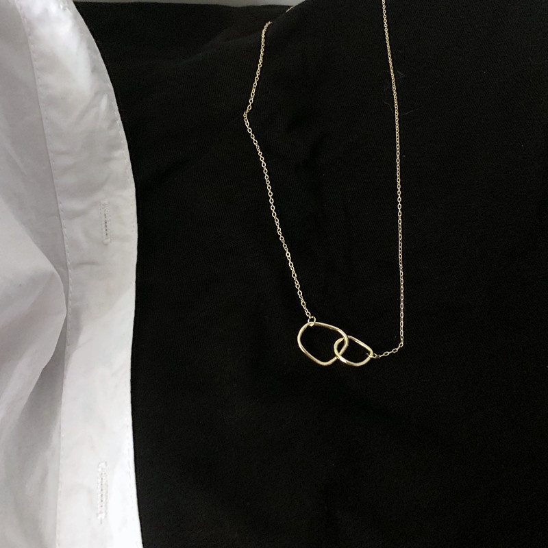 Cold wind creative irregular necklace simple geometric double ring interlocking clavicle chain 210823