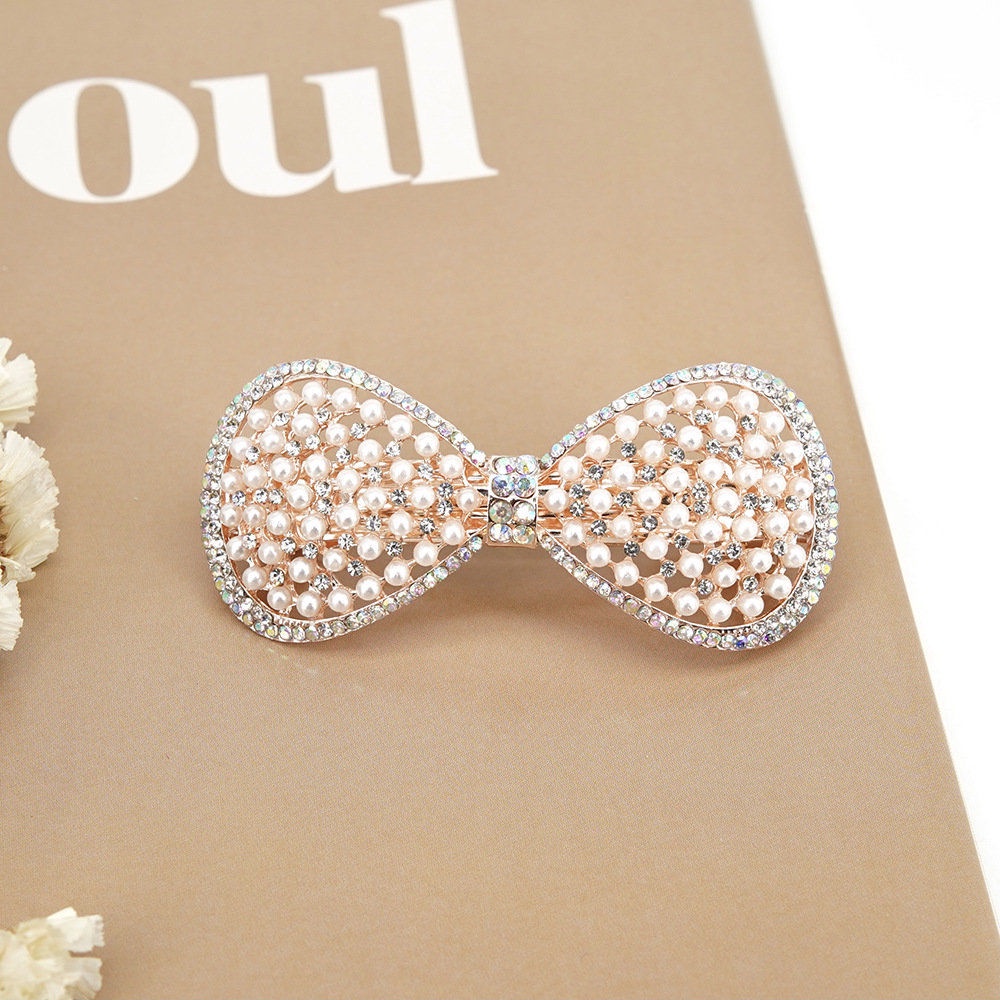 Jepit rambut korea otomat wanita elegan premium mutiara zirkon 8cm mode terbaru JO01#