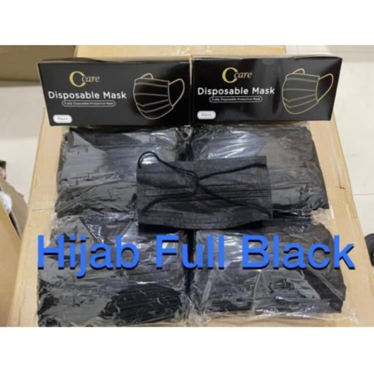 Masker Hijab Hitam 3 Play isi 50 pcs Anti Debu &amp; Virus harga terjangkau