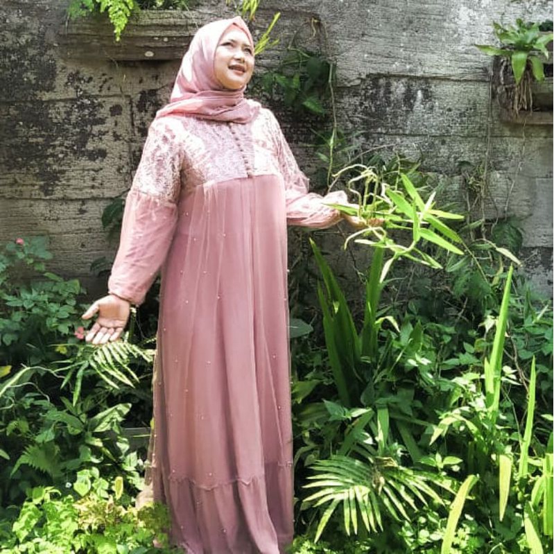 set gamis jersey & outer tile mutiara