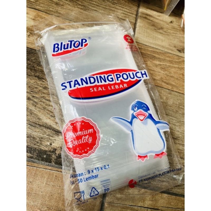 

Standing pouch Blutop ukuran 9 x 15 isi 50lembar double seal-plastik kemasan berdiri-plastik jajan-kemasan modern-