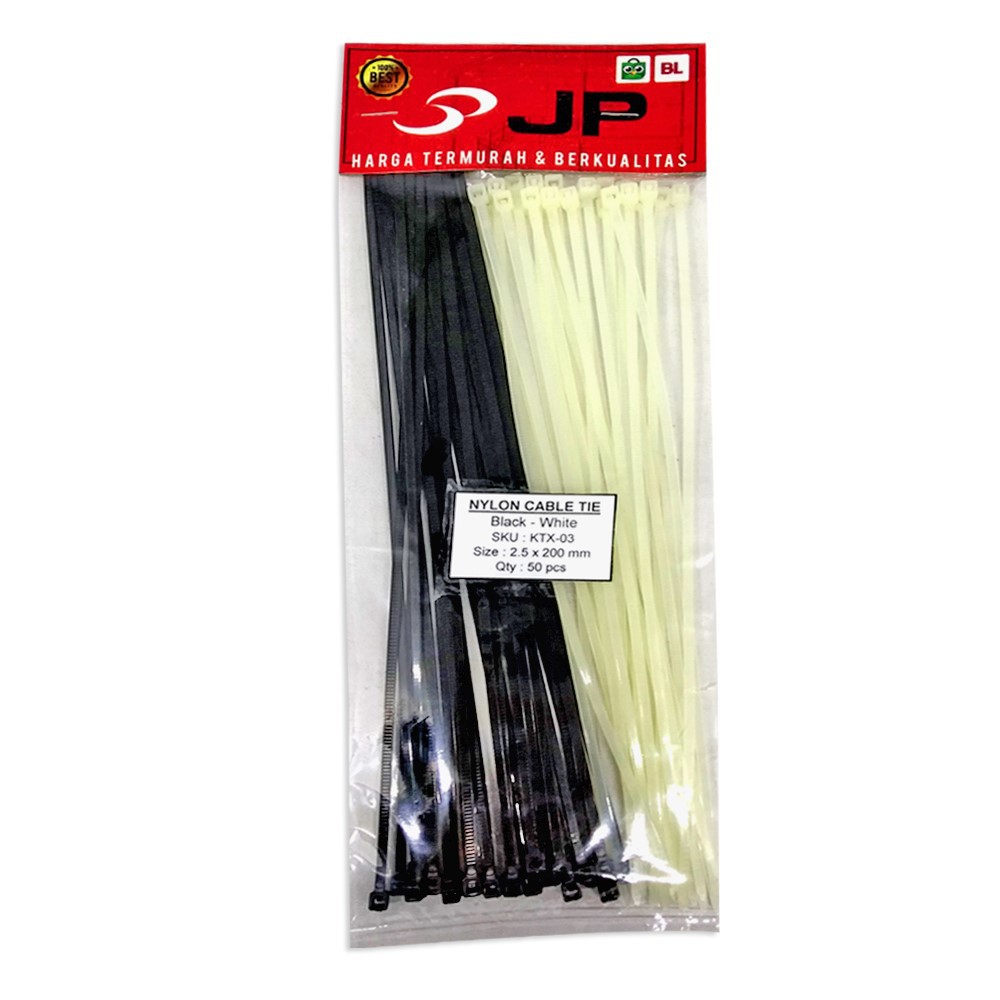 KABEL TIES 2.5 x 200 MM MIX HITAM PUTIH - 50 PCS KTX-03