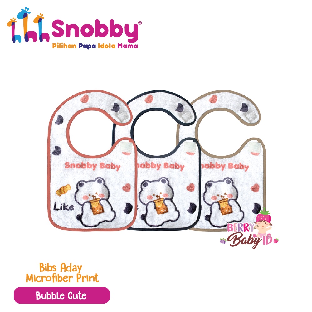 Snobby Bibs Aday Microfiber Print Motif Slabber Celemek Makan Bayi Berry Mart