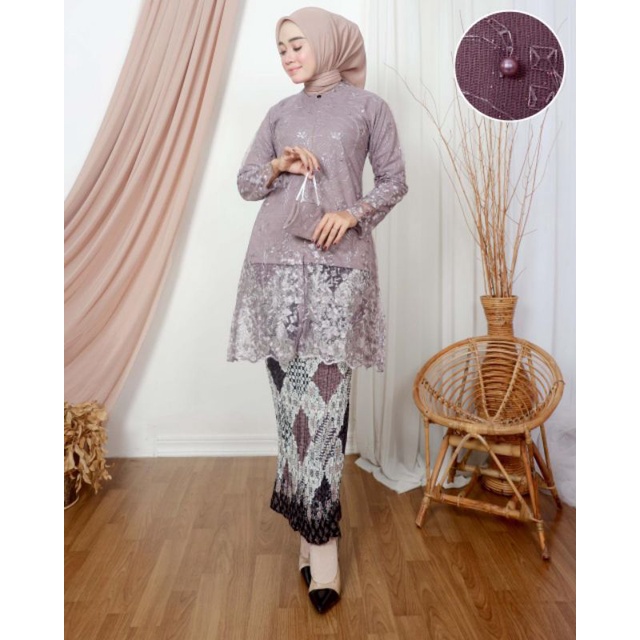 Permata Olshop / Kebaya Tunik Busui Kekinian / Kebaya Seragam Keluarga Tunik / Kebaya Brokat / Kebaya Busui / Wisuda / Setelan Kebaya Modern