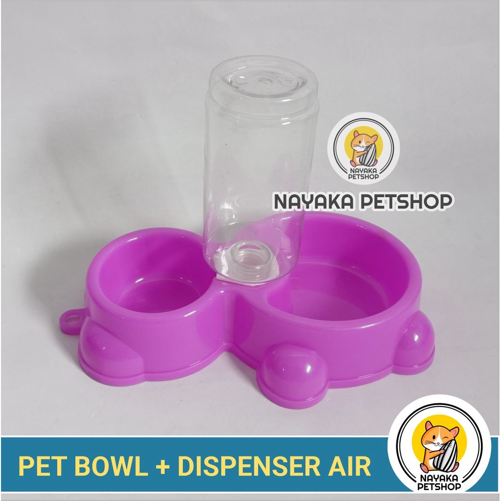 Pet Bowl Dobel Tempat Wadah Makan Botol Dispenser Minum Kucing Kelinci