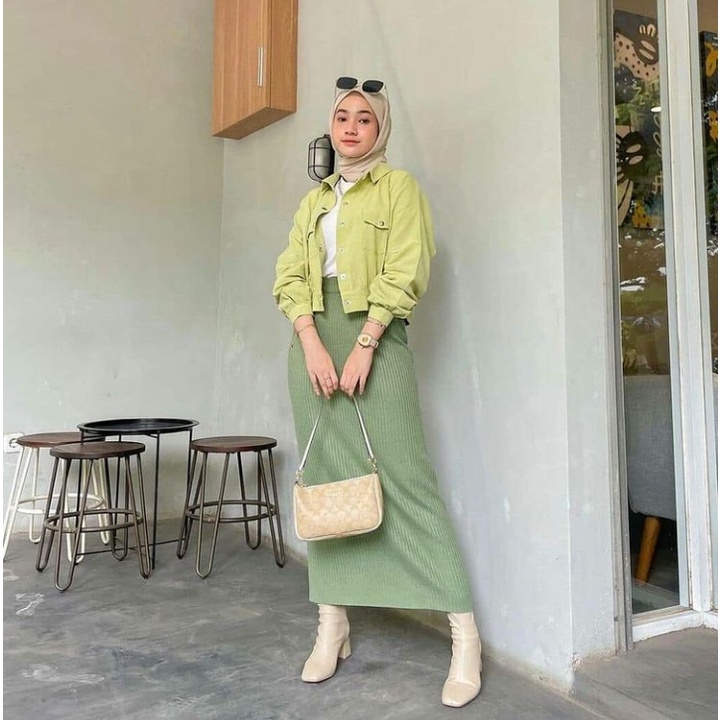 Rok Rajut Span / Rok Span Knit / Rok Panjang / Long Knit Skirt / Rok Wanita Kekinian / Celana Panjang Wanita-Mint