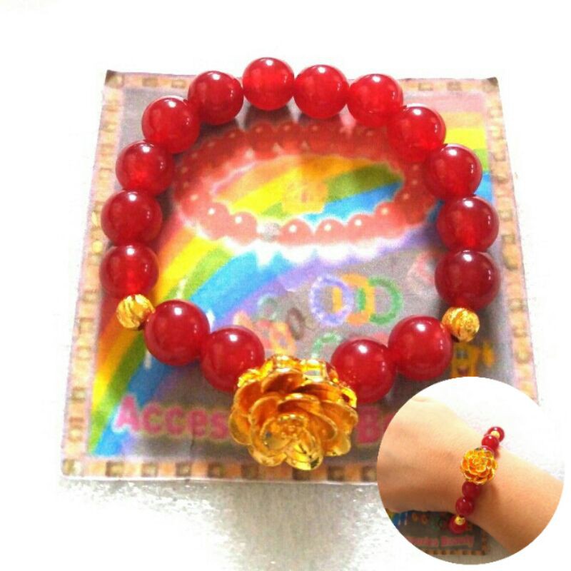 Gelang Giok Merah Spice Mawar Emas Hongkong Anti Luntur