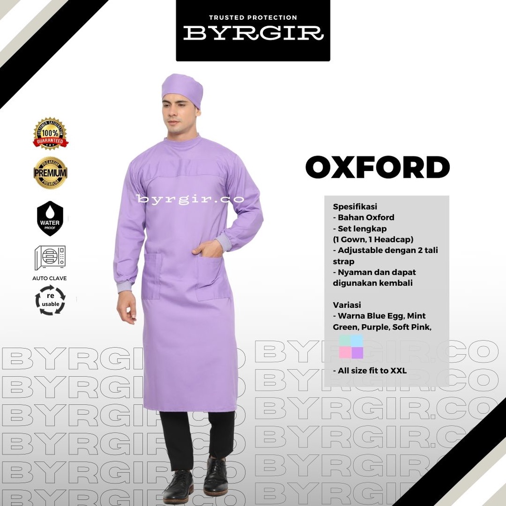 BYRGIR SURGICAL GOWN OXFORD KATUN WATERPROOF ANTI AIR GAUN BEDAH SAKU DOKTER JUBAH OPERASI SERAGAM