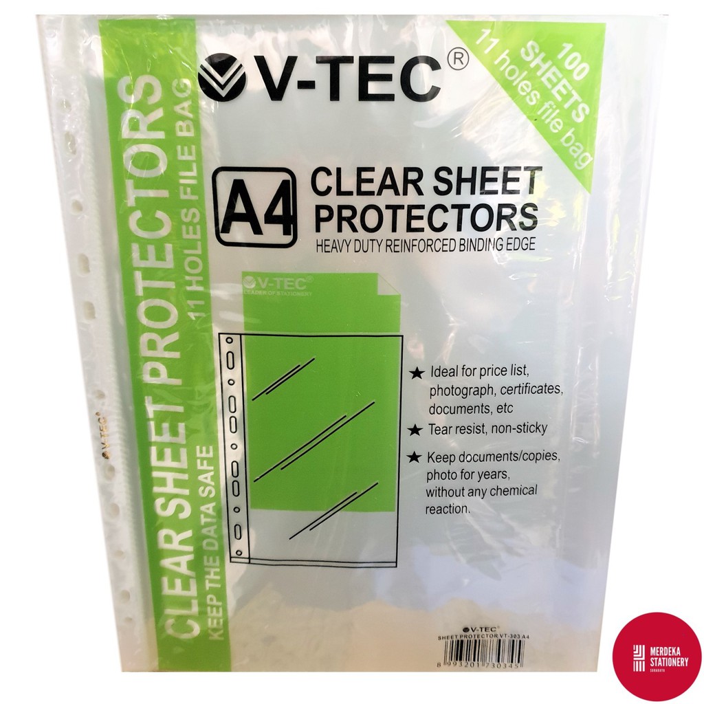 

Clear Sheet Protector V-TEC A4 11 holes/lubang File Bag 100 Lembar
