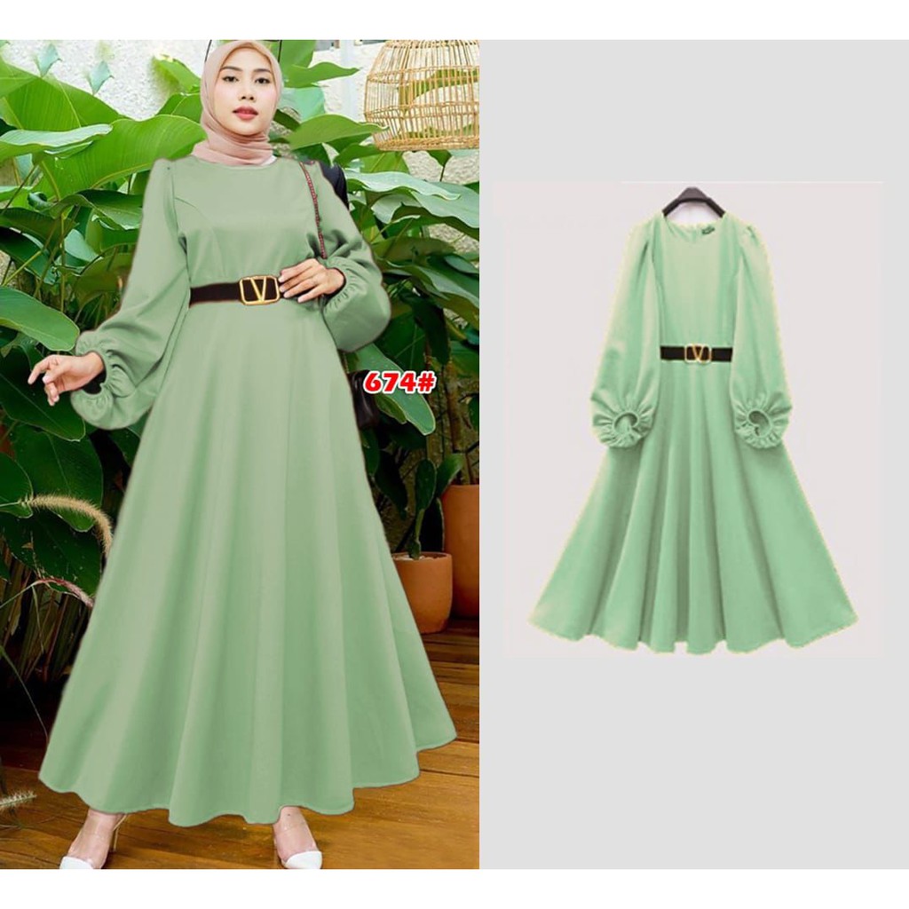 674# Dress wanita/Plus belt/ Kain melar scuba premium/gamis dress+FREE BELT V