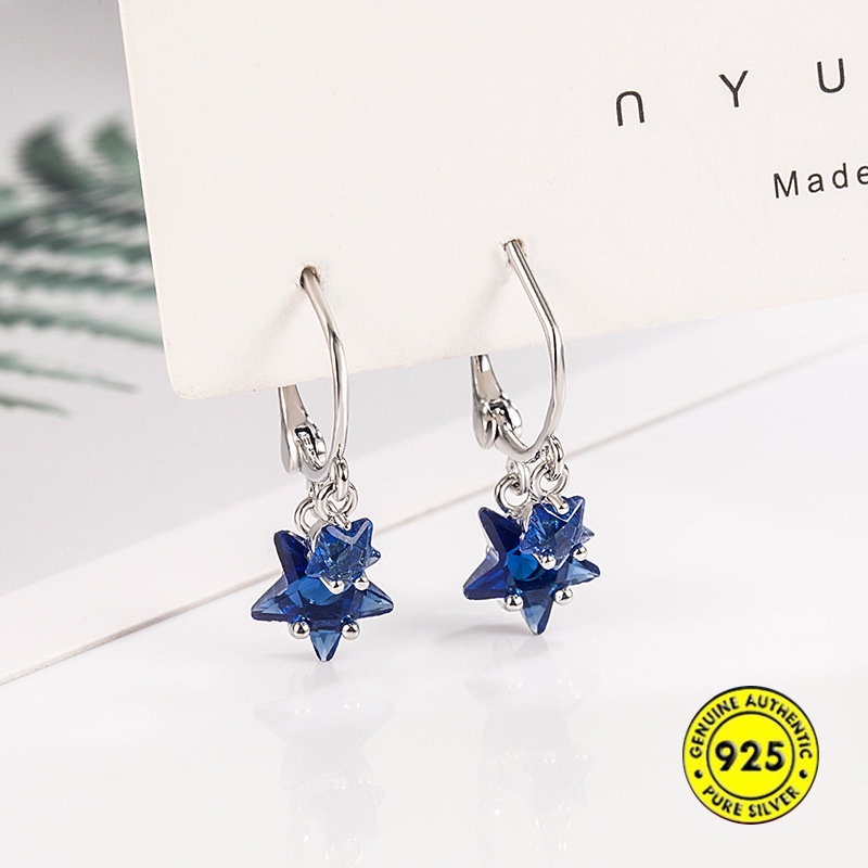 Anting Bentuk Pentagram Warna Biru Gaya Retro U1028