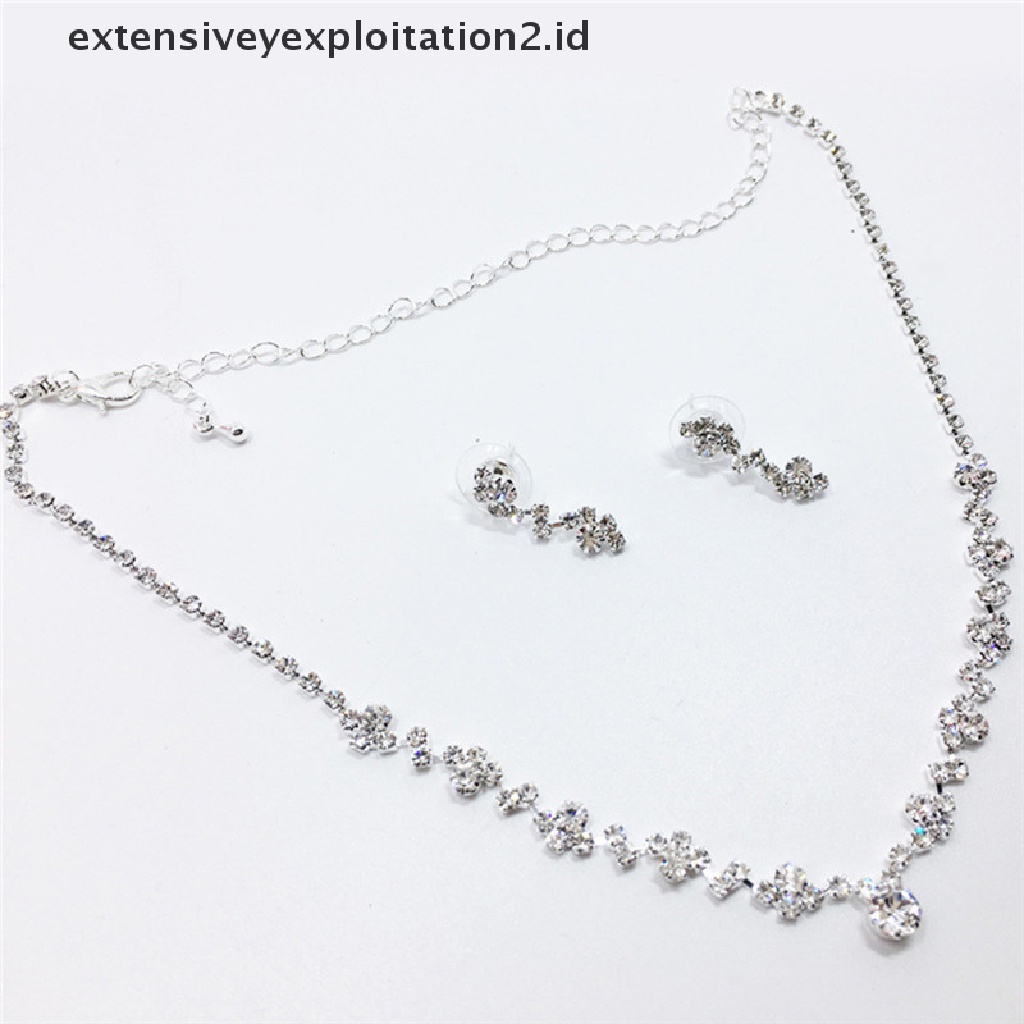 (Model Hotter1) Set Anting Kalung Kristal Silver Bridesmaid