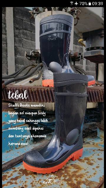 SAFETY 02 hitam | Steffi Boots SEPATU BOOT PROYEK PVC Steel Toe Cap anti air ujung besi kuat tebal