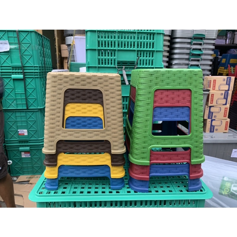 Clio Bangku Kecil / Kursi Kecil Plastik Motif Rajut Persegi / Persegi Panjang