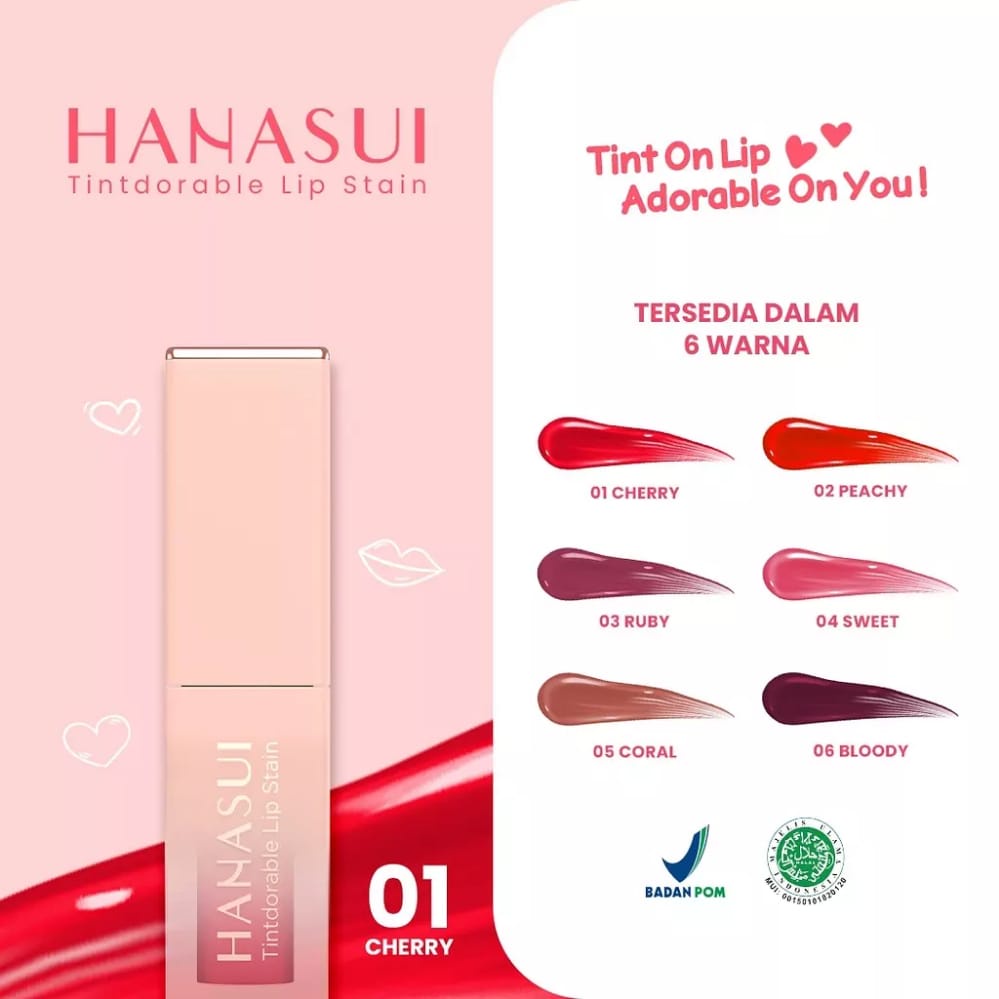 ^ KYRA ^ Hanasui Liptint Tintdorable Lip Stain Dengan Vitamin E Hydrolized Milk Protein Lip Tint - Net 3.5 g