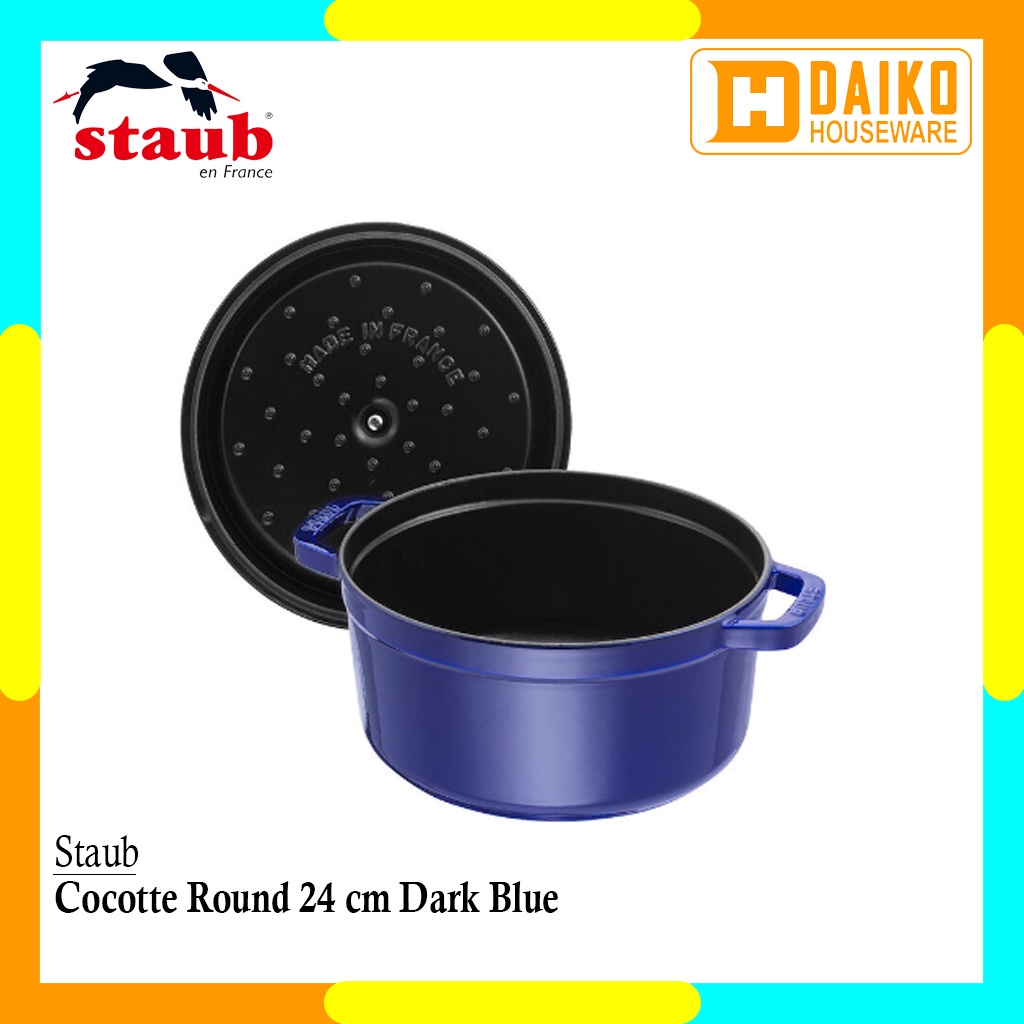 Panci Staub Cocotte Round 24cm Dark Blue Cast Iron Cocok Untuk Semua Jenis Kompor Original Staub