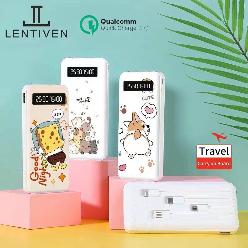 Powerbank 50000mAh 4 Cables Cute External Battery Mini Power Bank Dual USB LED Portable Fast Charger Real Capacity hohua