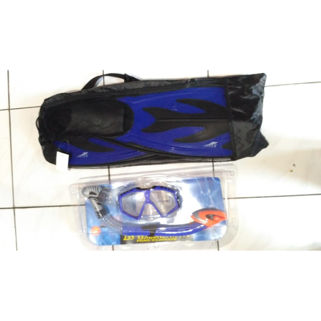 PAKET SNORKEL SILICONE DRY + FIN KAKI KATAK - MERK SEAL