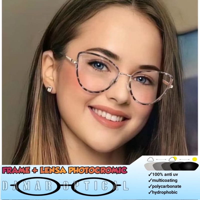 KACAMATA MINUS FRAME AMAYA LENSA ANTI RADIASI | KACAMATA PHOTOCROMIC | KACA MATA WANITA CAT EYE | FR