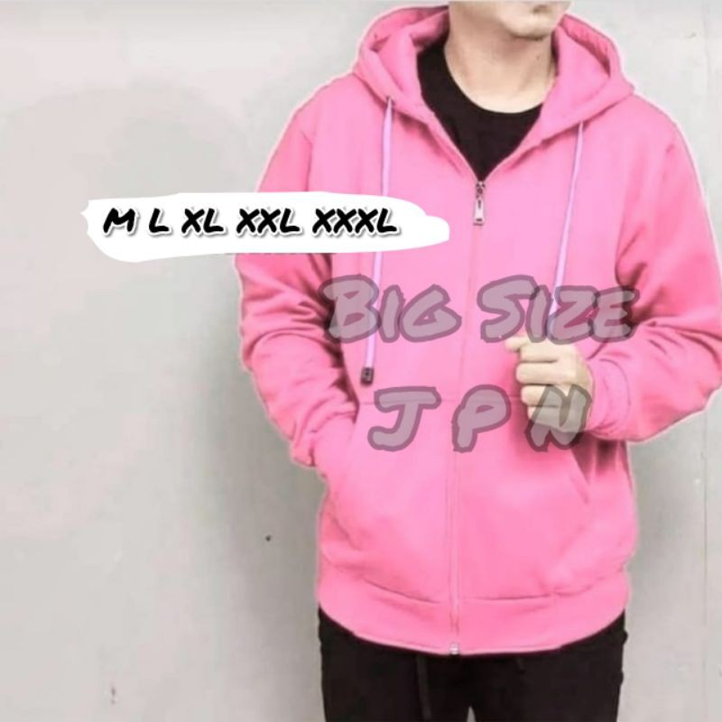 Sweater Hoodie Polos Big Size Sleting Jaket Jumbo Zipper Warna Pink Ukuran Besar Xxl Xxxl Oversize Bahan Tebal Ld 120 Ld 130 Switer Pria Wanita Original Premium Lokal