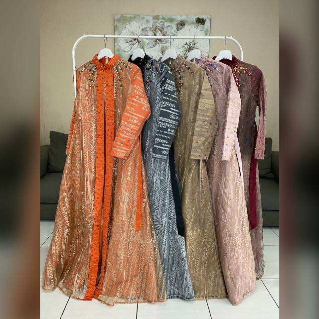 Gaun pesta muslim tile sugar candy kombinasi,gamis akad/dress pesta