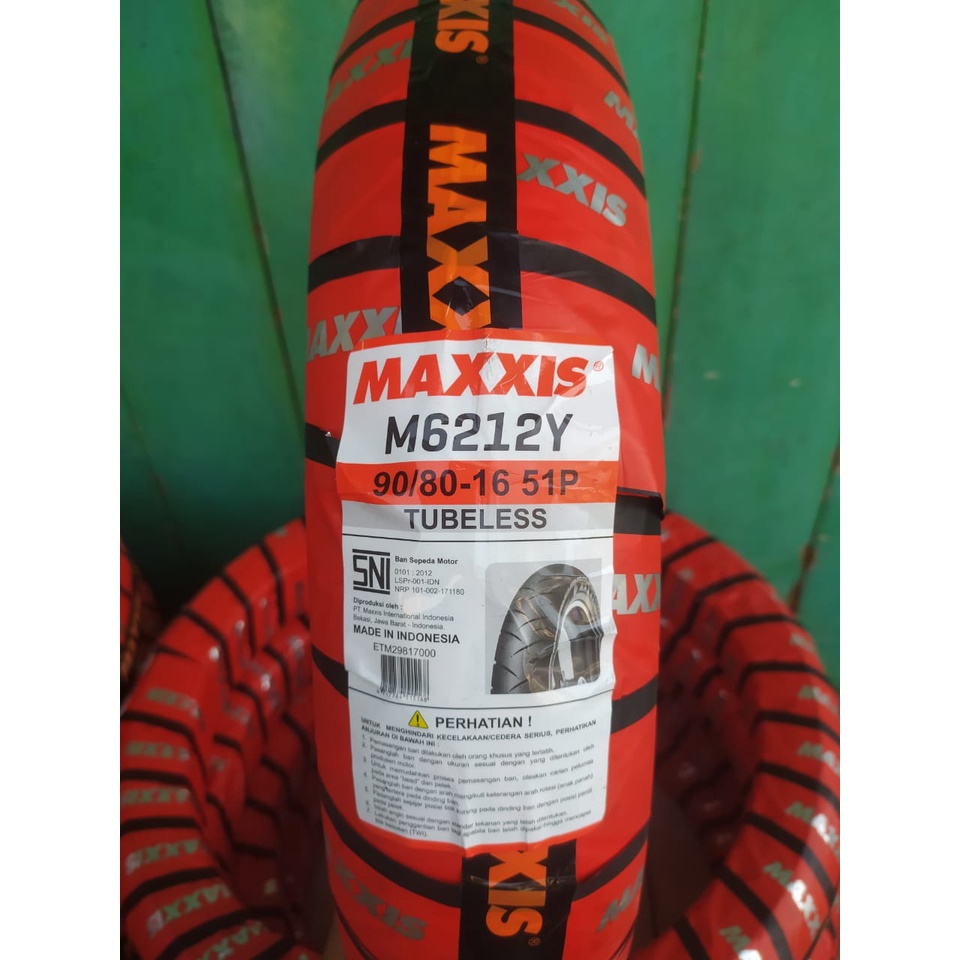 TERLARIS  Ban Luar Motor Maxxis SNI M6212Y Ring 16 Tubeless Ukuran 90/80-16 Ban Motor