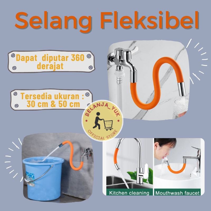 Selang Fleksibel Lepas Pasang Sambungan Wastafel Keran Air Dapat Diputar 360 Derajat Ke Segala Arah / Sambungan Kepala Keran Air Wastafel / Selang Sambungan Kran Air / Selang Panjang Fleksibel / Selang 360 Derajat / Selang Wastafel / Selang Air Fleksibel