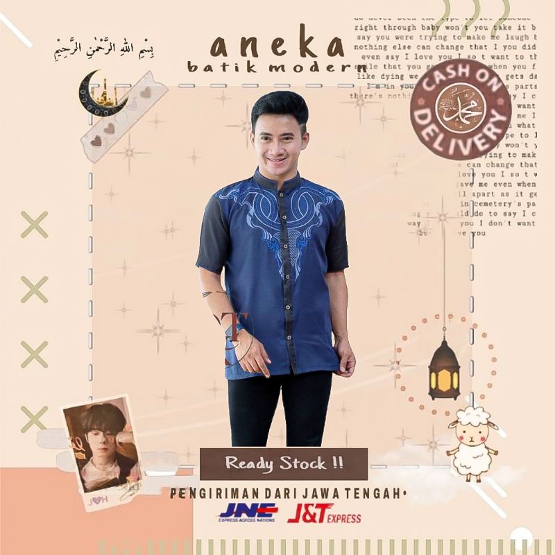 ATASAN BAJU KOKO MUSLIM PRIA KOKO BORDIR M L XL LENGAN PENDEK LEBARAN IDUL FITRI WARNA BIRU NAVY NAV