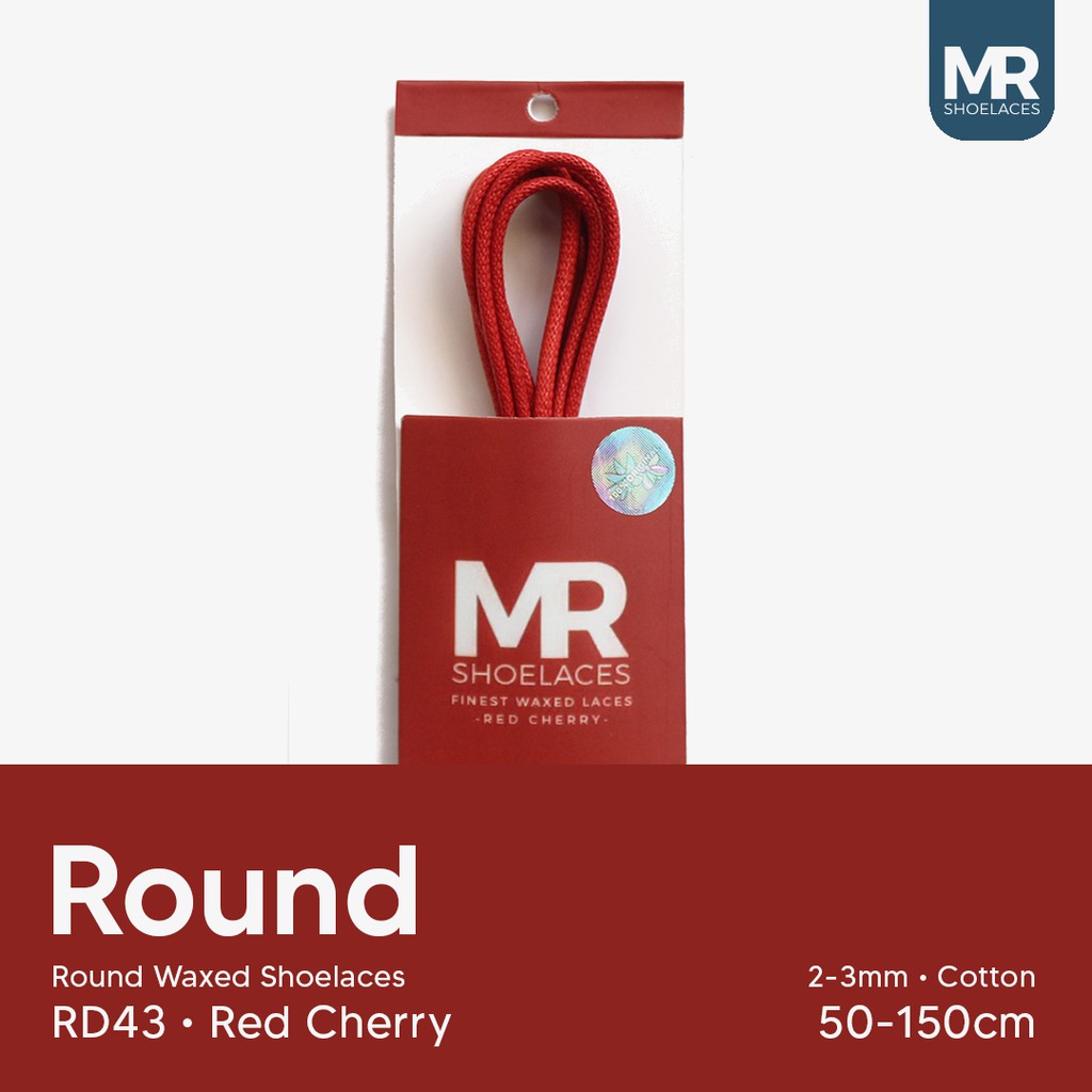 MR Shoelaces RD43 Red Cherry Tali Sepatu Lilin 2-3mm Bulat Round 50cm 60cm 70cm 80cm 90cm 100cm 120cm 150cm (Waxed Laces) - Premium Shoelace