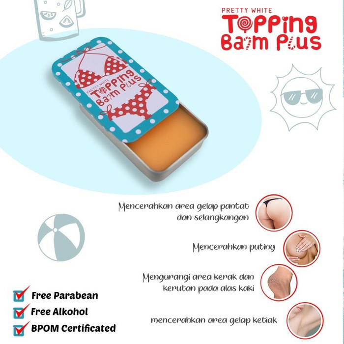 Topping Balm Pretty White Original Halal BPOM Pencerah Puting Pemutih Selangkangan Penghilang Bekas Luka Stretch Mark