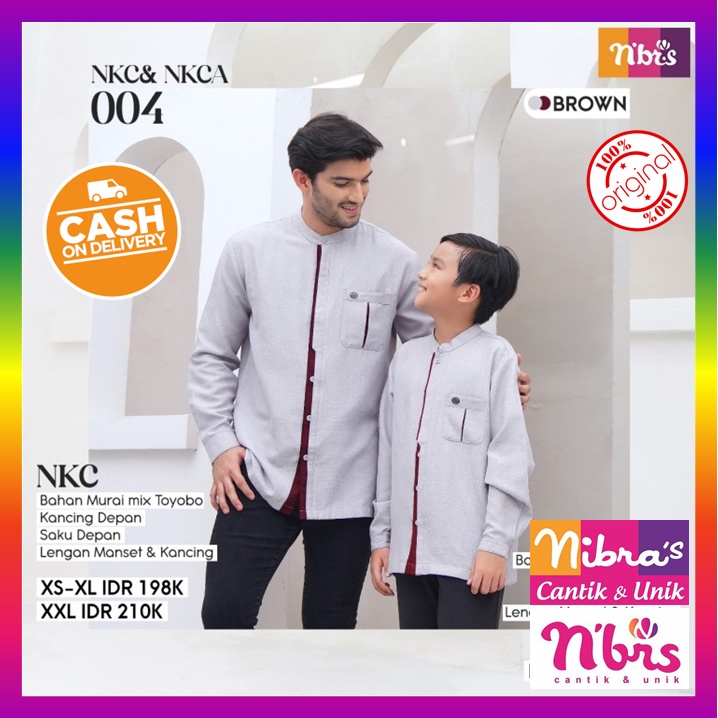 Nibras Couple Ayah dan Anak Laki Laki Cople Baju Koko Nibras Lengan Panjang Dewasa Cowok Promo Brown