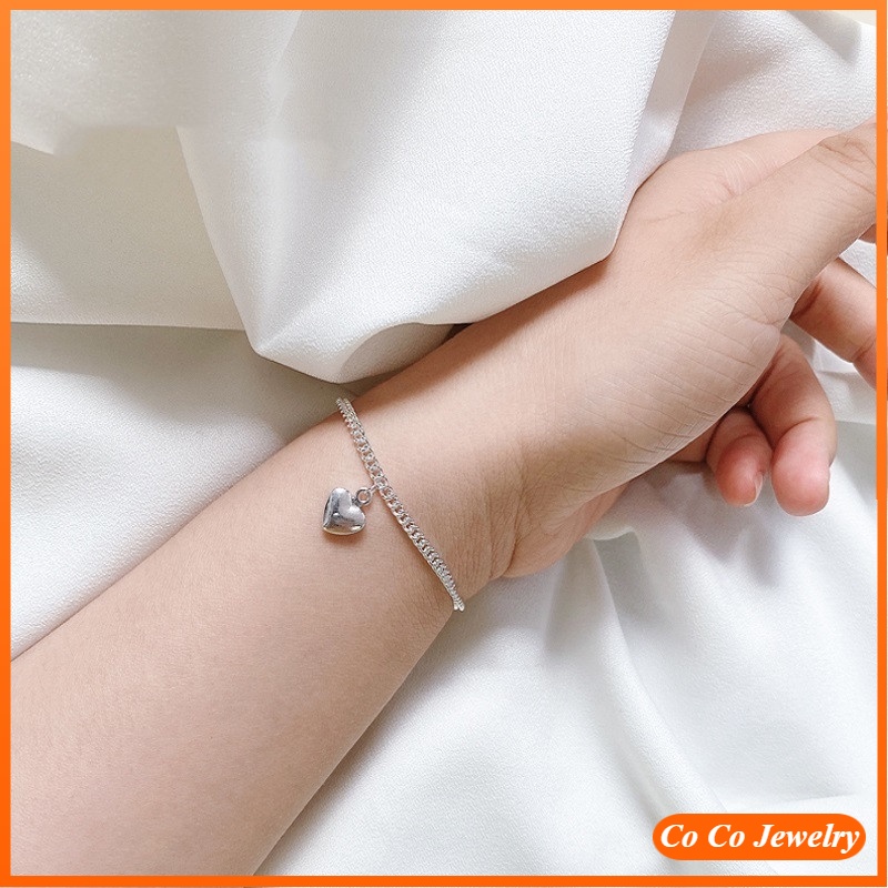 Gelang Kaki S925 Silver Single Layer Liontin Hati Gaya Korea Untuk Wanita