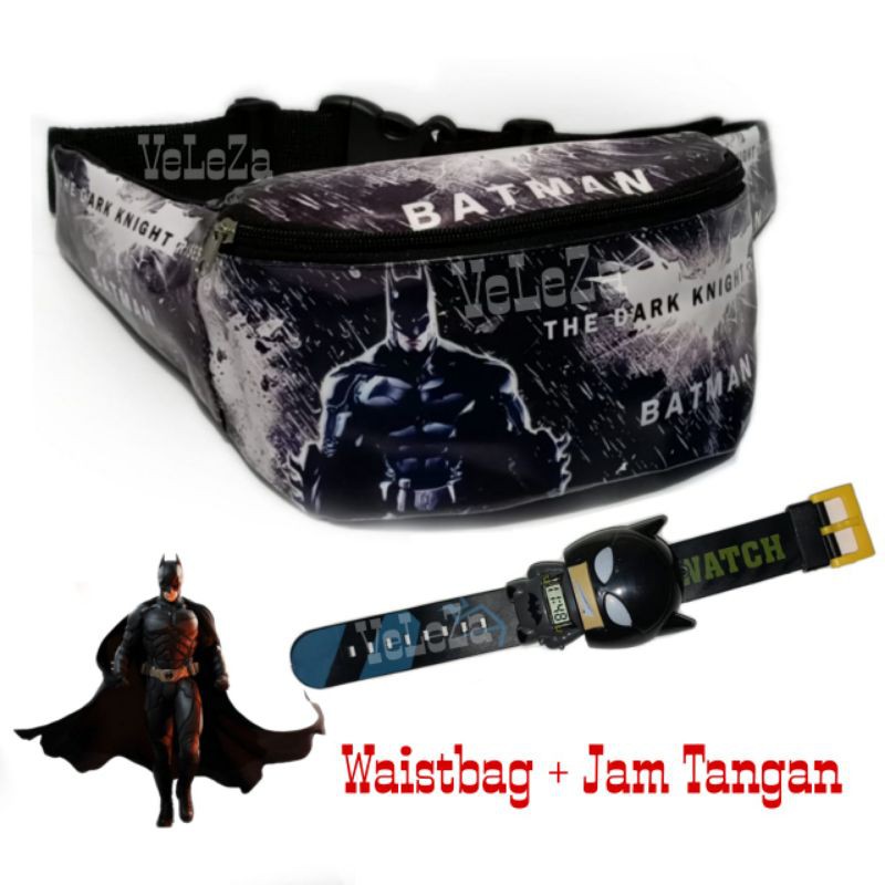 Waistbag Anak Karakter Superhero 2in1 - Waistbag + Jam Tangan - Tas Anak